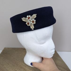 Elegant Navy Blue Women's Hat with Embellishment